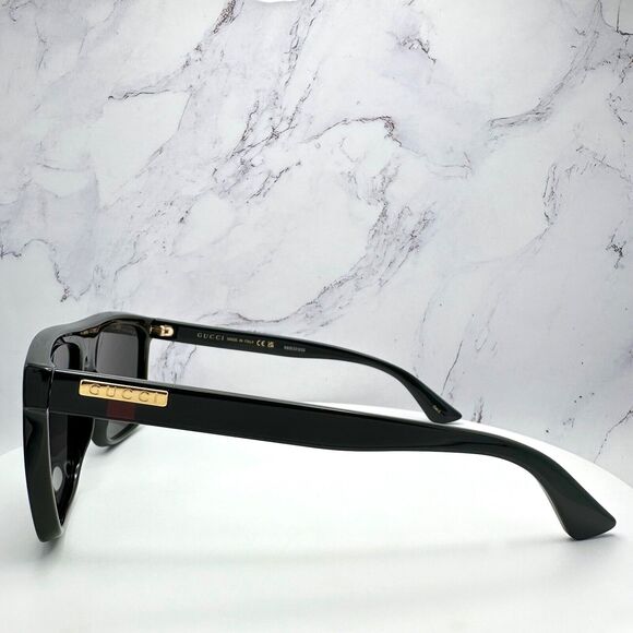 New GUCCI Sunglasses Black Square Aviator Gold Plate Engraved Logo Web Arm GUCCI - Picture 5 of 16